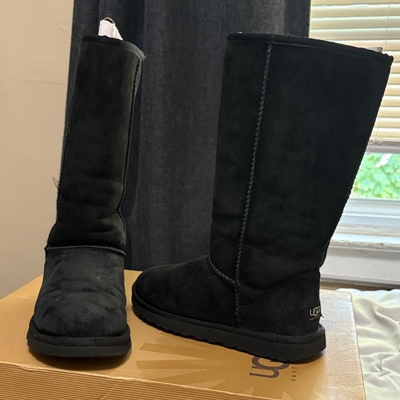 UGG Black Suede Classic  Tall Boots Size 7 - Picture 2 of 13